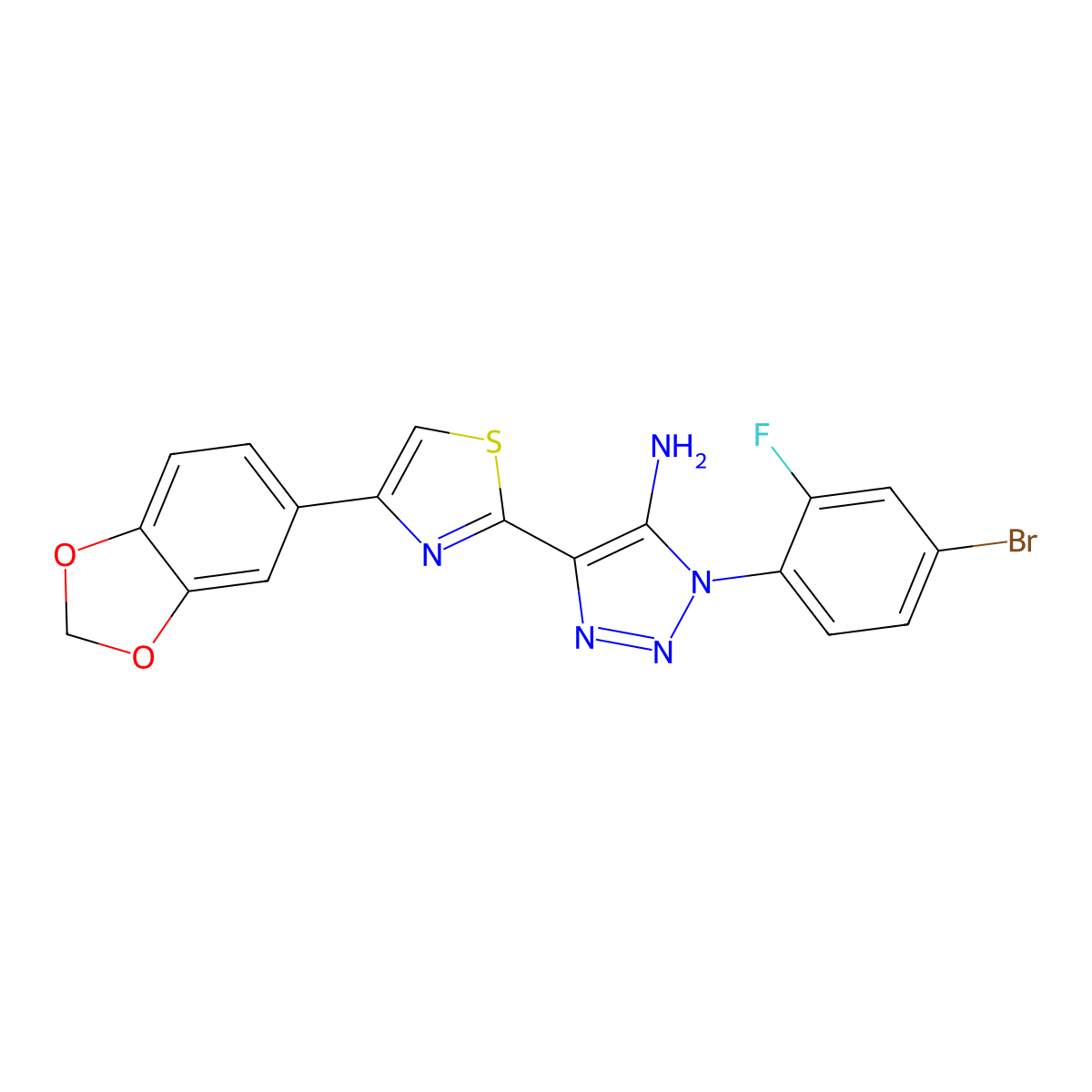 4-(4-(benzo[d][1,3]dioxol-5-yl)thiazol-2-yl)-1-(4-bromo-2-fluorophenyl)-1H-1,2,3-triazol-5-amine molecular structure, CAS 1185013-61-9