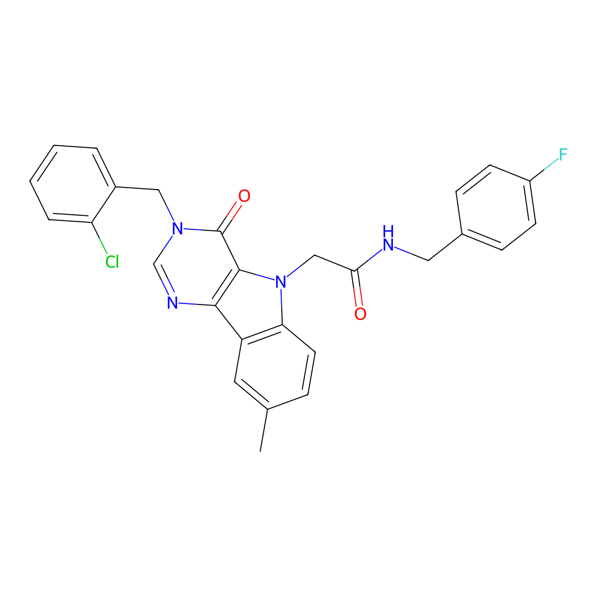 2-(3-(2-chlorobenzyl)-8-methyl-4-oxo-3H-pyrimido[5,4-b]indol-5(4H)-yl)-N-(4-fluorobenzyl)acetamide molecular structure, CAS 1185014-10-1