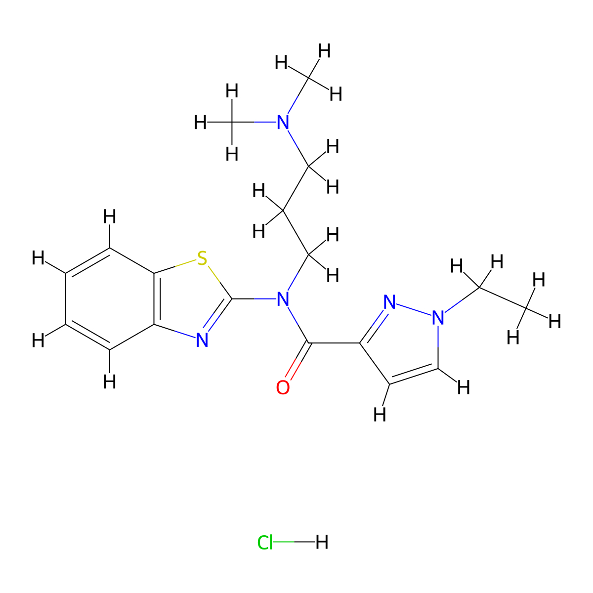 N-(benzo[d]thiazol-2-yl)-N-(3-(dimethylamino)propyl)-1-ethyl-1H-pyrazole-3-carboxamide hydrochloride molecular structure, CAS 1185015-13-7