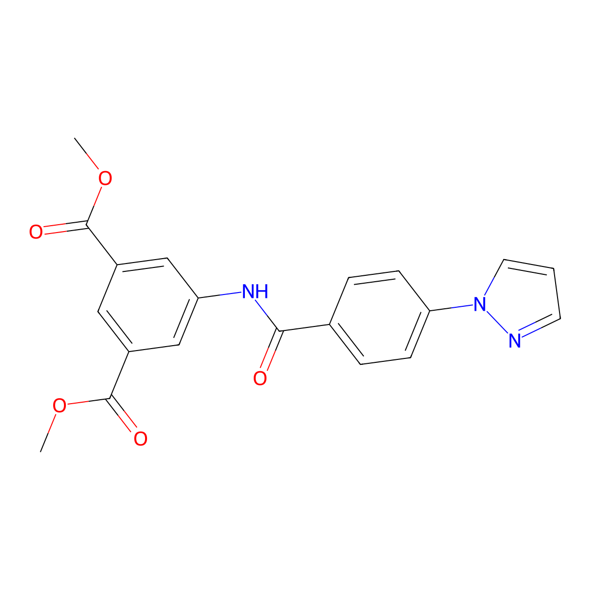 1,3-dimethyl 5-[4-(1H-pyrazol-1-yl)benzamido]benzene-1,3-dicarboxylate molecular structure, CAS 1185017-23-5