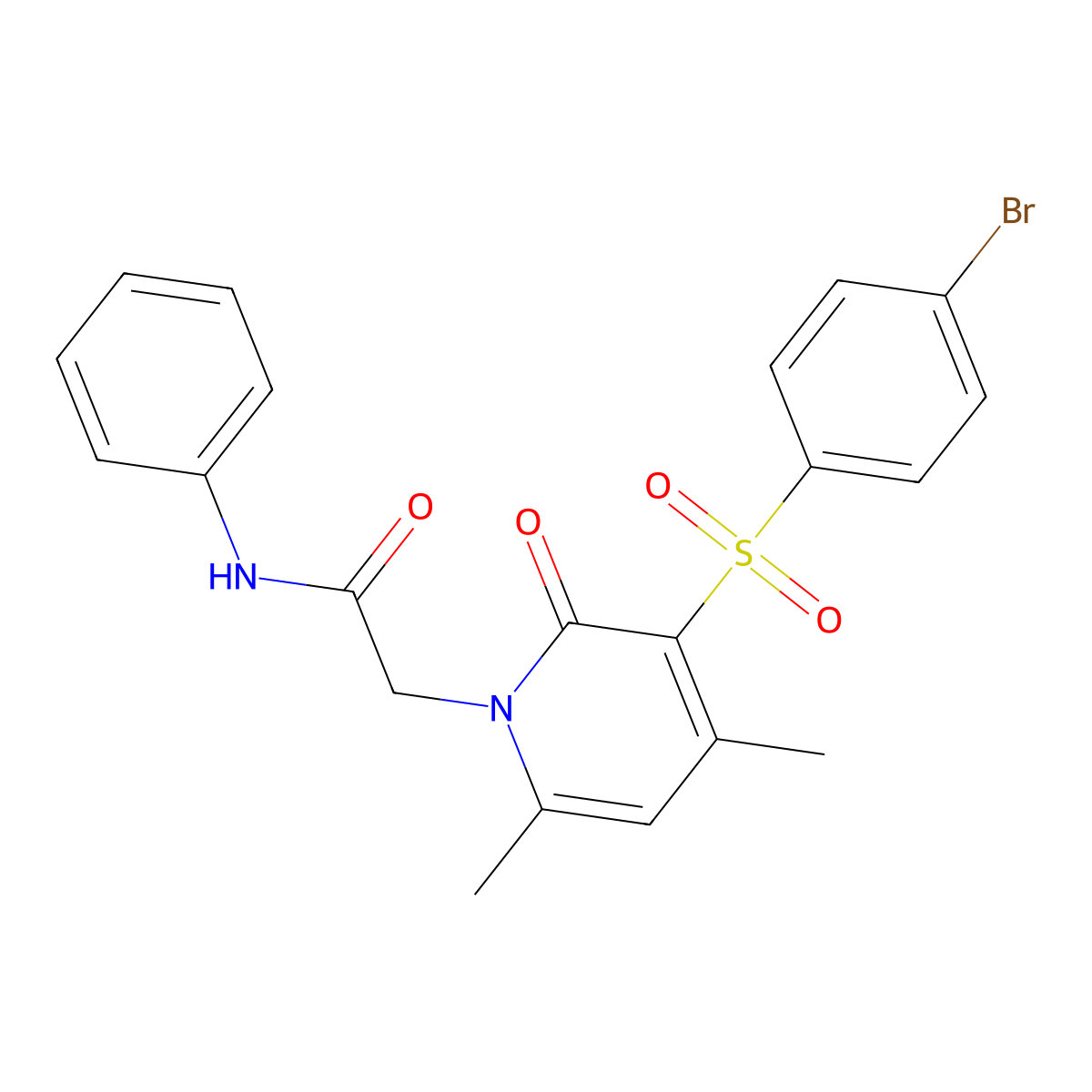 2-(3-((4-bromophenyl)sulfonyl)-4,6-dimethyl-2-oxopyridin-1(2H)-yl)-N-phenylacetamide molecular structure, CAS 1185018-84-1