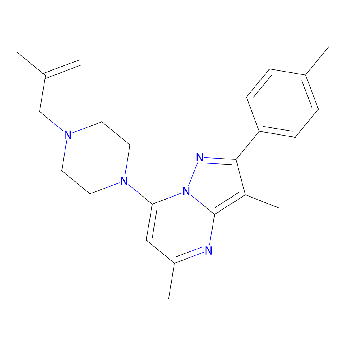 3,5-Dimethyl-2-(4-methylphenyl)-7-[4-(2-methylprop-2-en-1-yl)piperazin-1-yl]pyrazolo[1,5-a]pyrimidine molecular structure, CAS 1185020-36-3