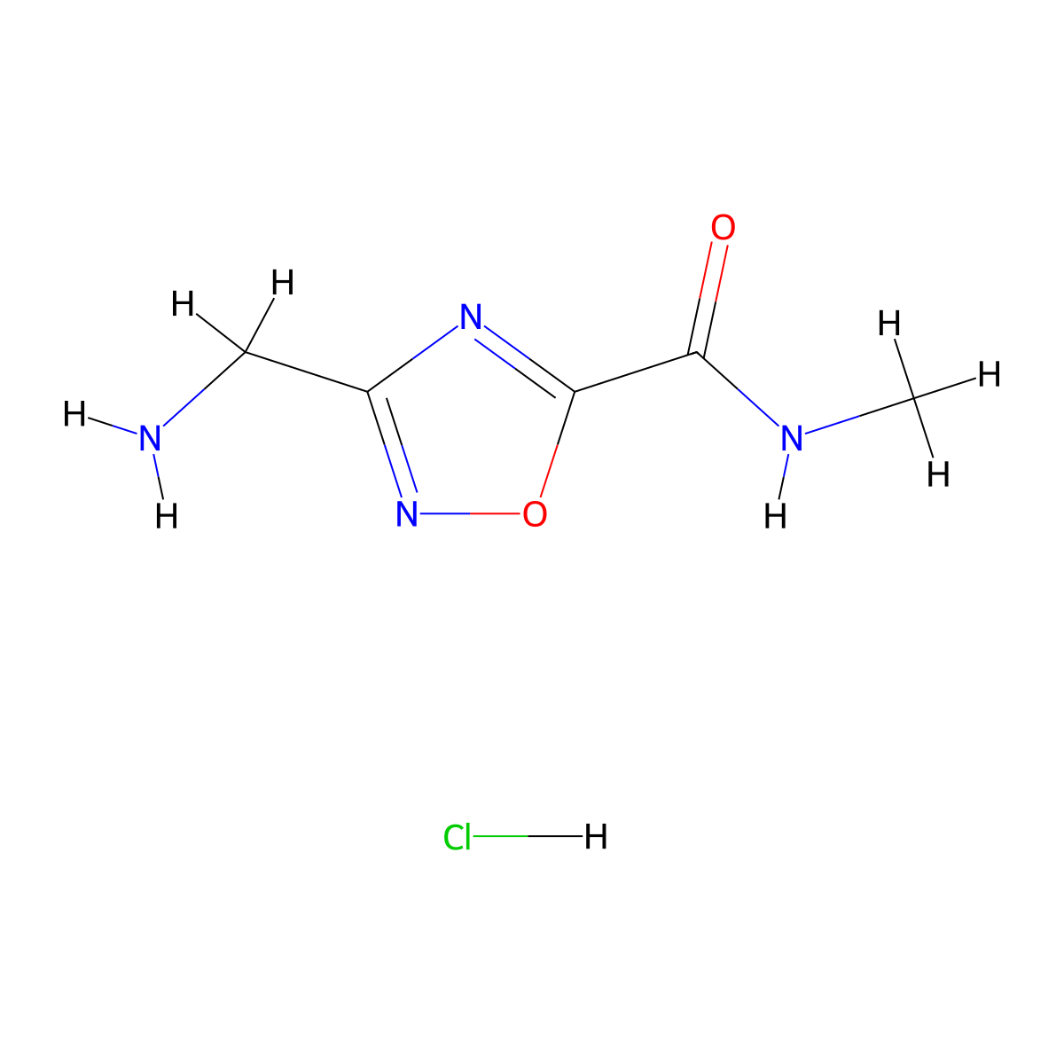 3-(aminomethyl)-N-methyl-1,2,4-oxadiazole-5-carboxamide hydrochloride molecular structure, CAS 1185020-61-4