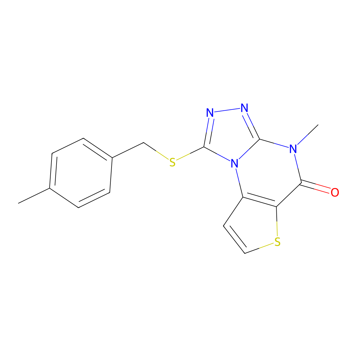 4-methyl-1-((4-methylbenzyl)thio)thieno[2,3-e][1,2,4]triazolo[4,3-a]pyrimidin-5(4H)-one molecular structure, CAS 1185020-82-9