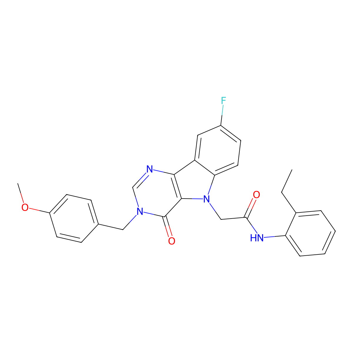 N-(2-ethylphenyl)-2-(8-fluoro-3-(4-methoxybenzyl)-4-oxo-3H-pyrimido[5,4-b]indol-5(4H)-yl)acetamide molecular structure, CAS 1185020-86-3