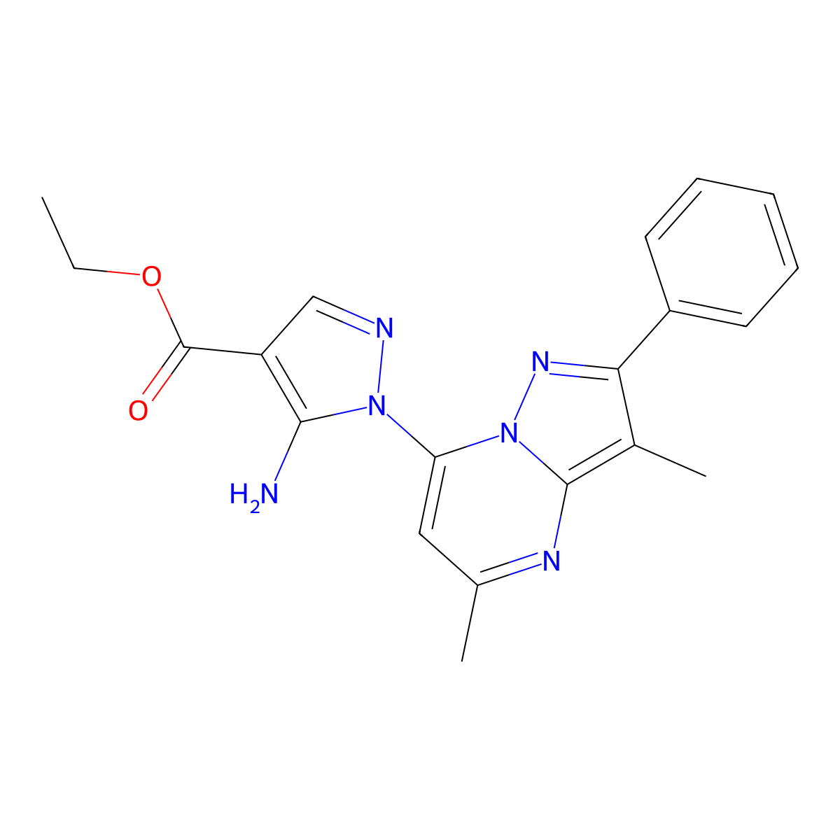ethyl 5-amino-1-(3,5-dimethyl-2-phenylpyrazolo[1,5-a]pyrimidin-7-yl)-1H-pyrazole-4-carboxylate molecular structure, CAS 1185021-05-9