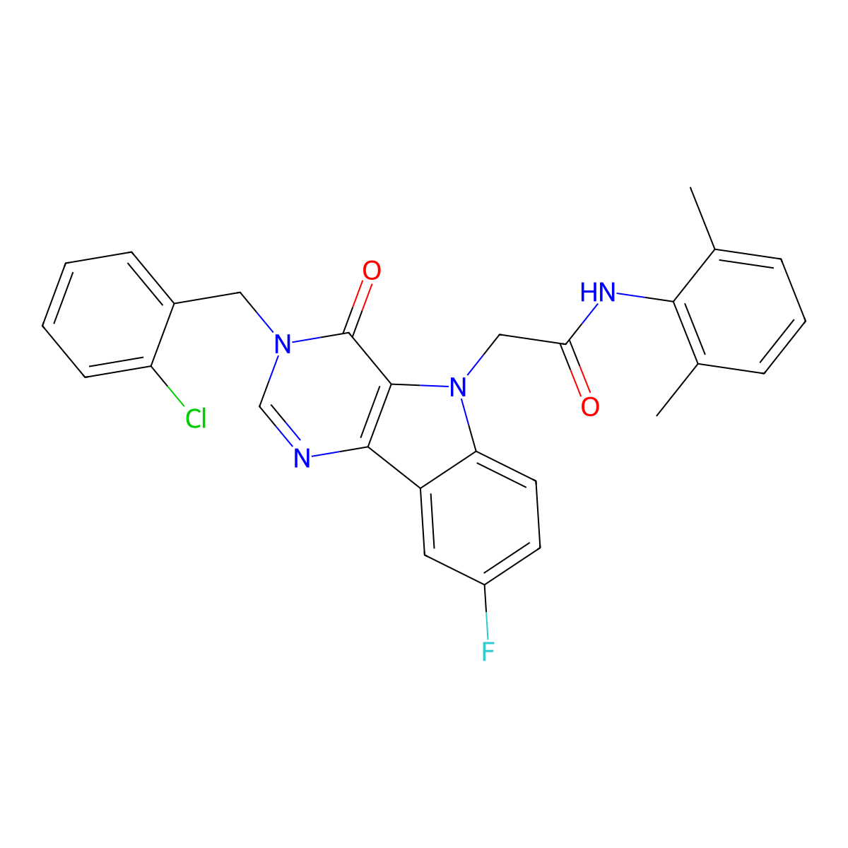 2-(3-(2-chlorobenzyl)-8-fluoro-4-oxo-3H-pyrimido[5,4-b]indol-5(4H)-yl)-N-(2,6-dimethylphenyl)acetamide molecular structure, CAS 1185021-72-0