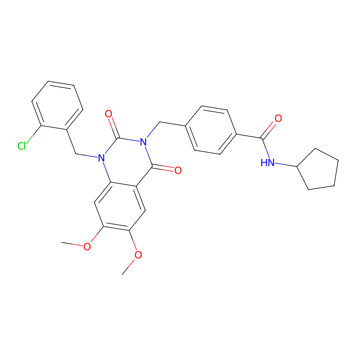 4-((1-(2-chlorobenzyl)-6,7-dimethoxy-2,4-dioxo-1,2-dihydroquinazolin-3(4H)-yl)methyl)-N-cyclopentylbenzamide molecular structure, CAS 1185022-71-2