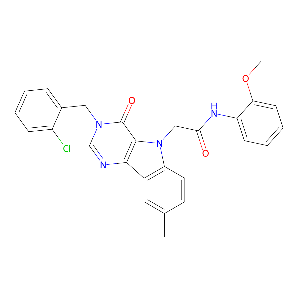 2-(3-(2-chlorobenzyl)-8-methyl-4-oxo-3H-pyrimido[5,4-b]indol-5(4H)-yl)-N-(2-methoxyphenyl)acetamide molecular structure, CAS 1185022-92-7