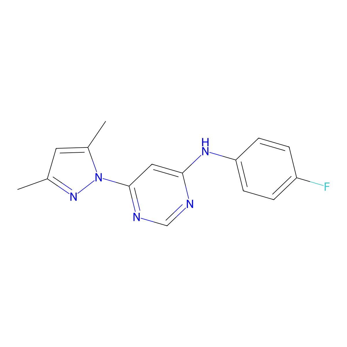 6-(3,5-dimethyl-1H-pyrazol-1-yl)-N-(4-fluorophenyl)pyrimidin-4-amine molecular structure, CAS 1185022-97-2