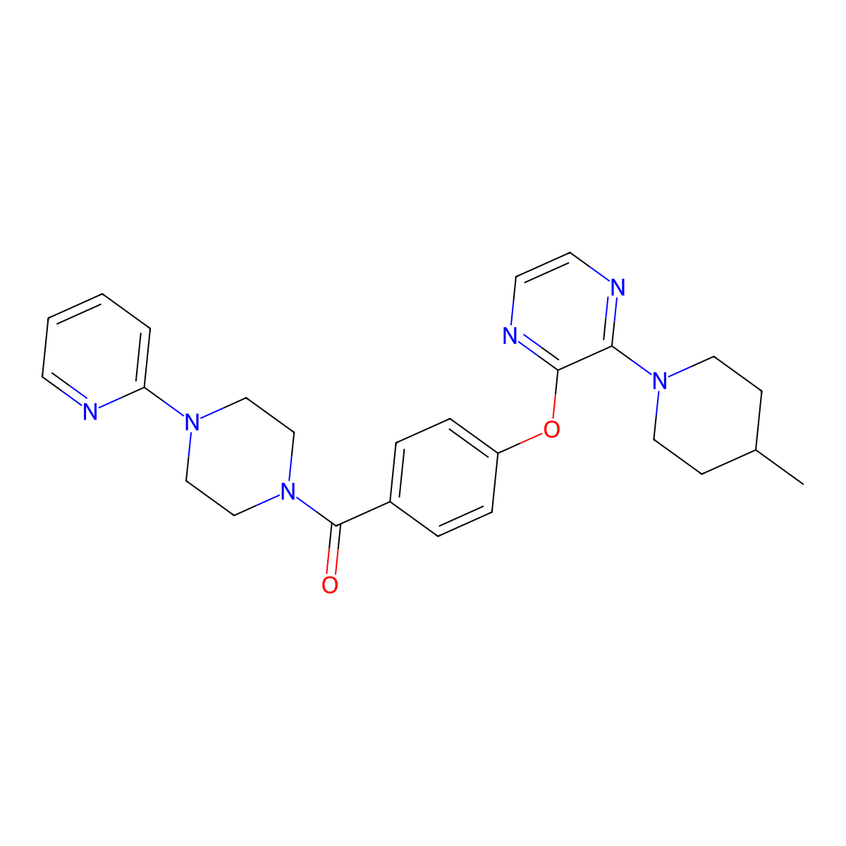 2-(4-Methylpiperidin-1-yl)-3-{4-[4-(pyridin-2-yl)piperazine-1-carbonyl]phenoxy}pyrazine molecular structure, CAS 1185023-06-6
