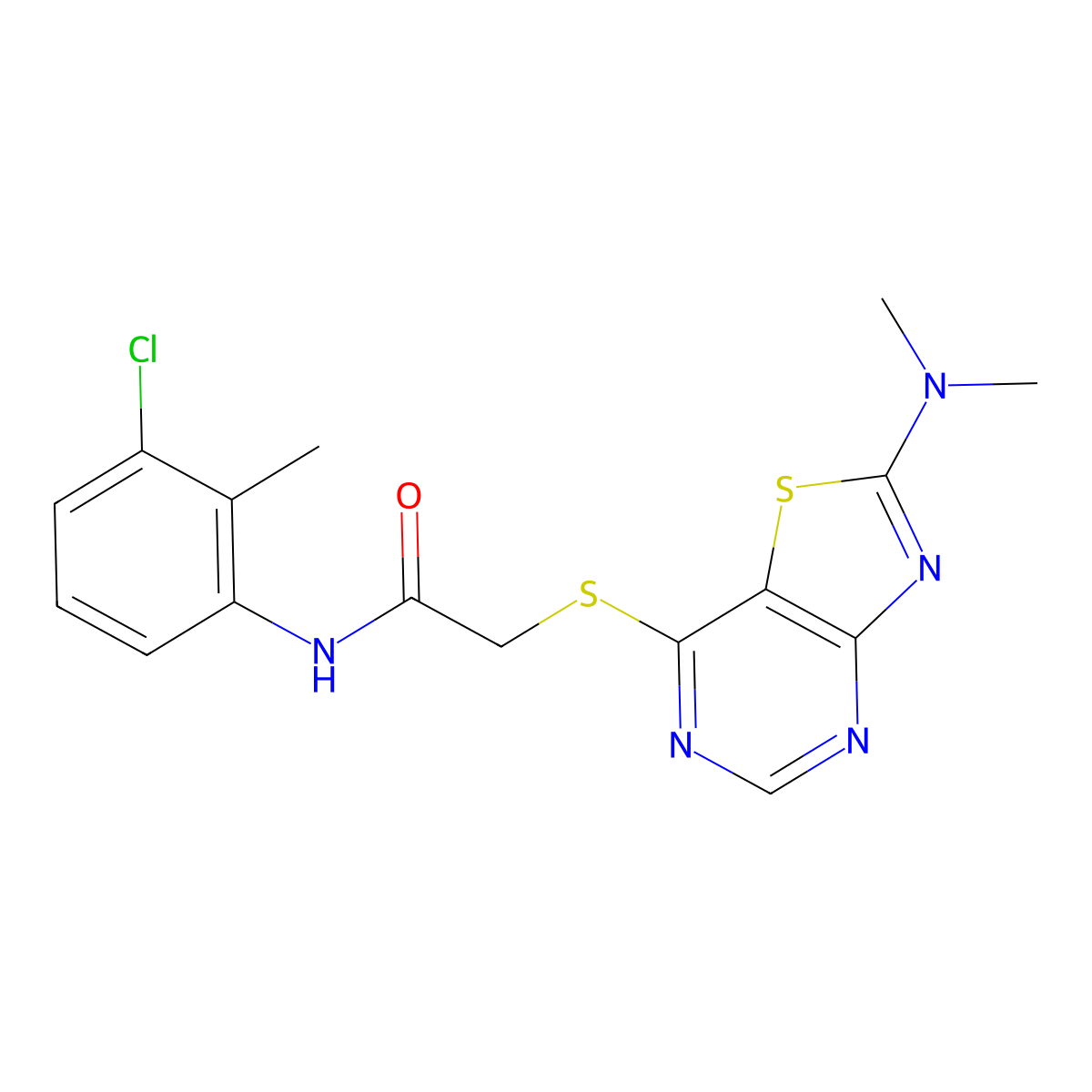 N-(3-chloro-2-methylphenyl)-2-{[2-(dimethylamino)[1,3]thiazolo[4,5-d]pyrimidin-7-yl]thio}acetamide molecular structure, CAS 1185023-24-8