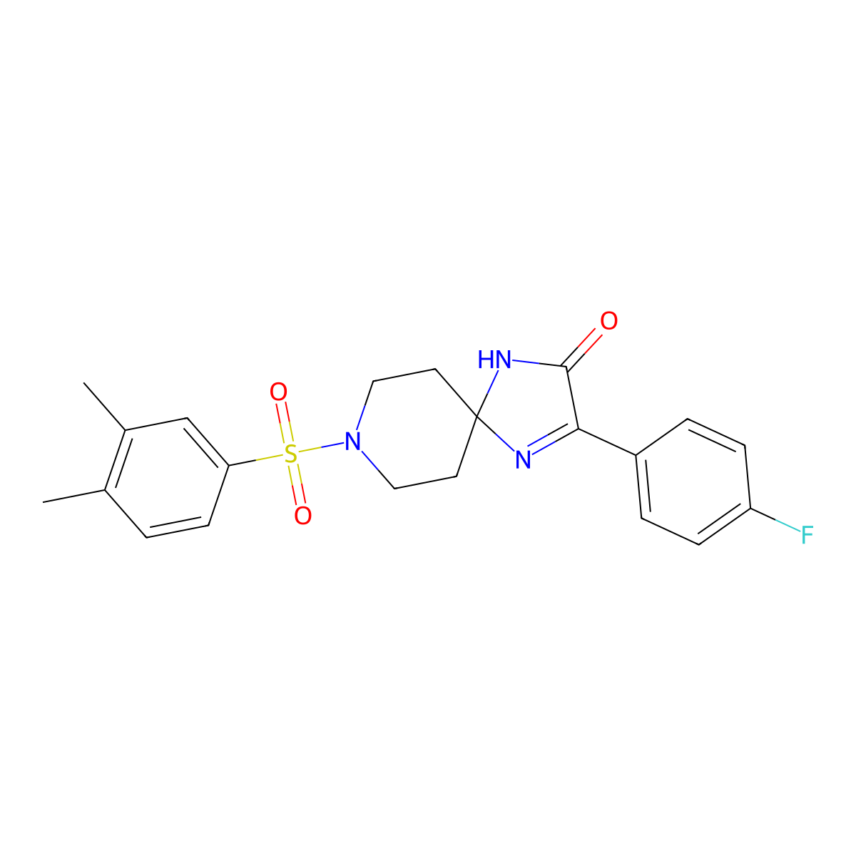 8-((3,4-Dimethylphenyl)sulfonyl)-3-(4-fluorophenyl)-1,4,8-triazaspiro[4.5]dec-3-en-2-one molecular structure, CAS 1185024-50-3