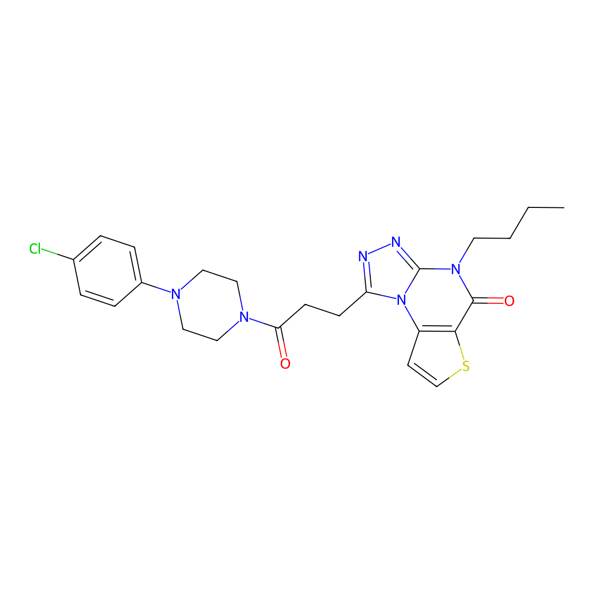 4-butyl-1-(3-(4-(4-chlorophenyl)piperazin-1-yl)-3-oxopropyl)thieno[2,3-e][1,2,4]triazolo[4,3-a]pyrimidin-5(4H)-one molecular structure, CAS 1185024-61-6