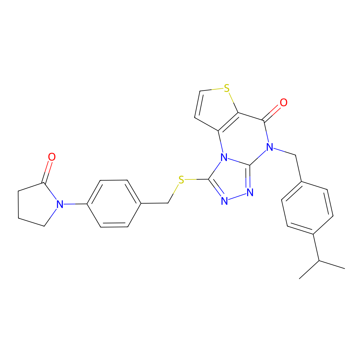 4-(4-isopropylbenzyl)-1-((4-(2-oxopyrrolidin-1-yl)benzyl)thio)thieno[2,3-e][1,2,4]triazolo[4,3-a]pyrimidin-5(4H)-one molecular structure, CAS 1185025-34-6