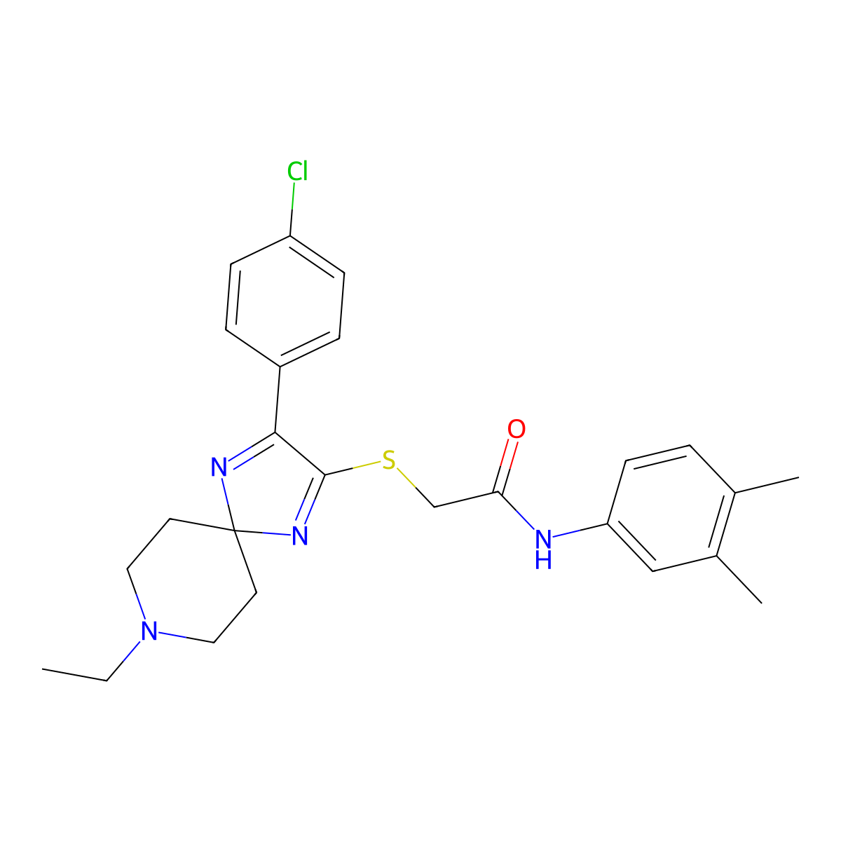2-{[3-(4-Chlorophenyl)-8-ethyl-1,4,8-triazaspiro[4.5]deca-1,3-dien-2-YL]sulfanyl}-N-(3,4-dimethylphenyl)acetamide molecular structure, CAS 1185026-22-5