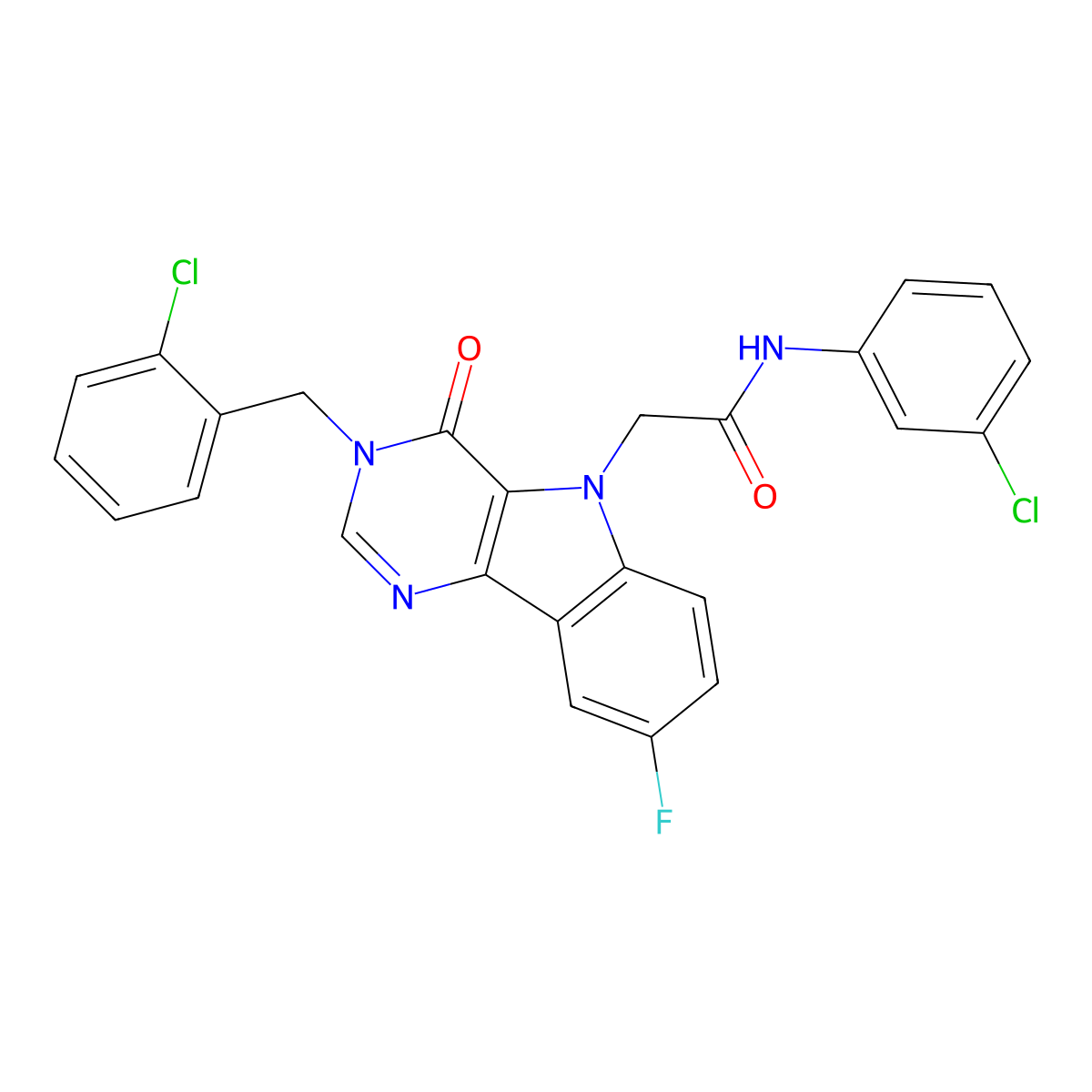 2-(3-(2-chlorobenzyl)-8-fluoro-4-oxo-3H-pyrimido[5,4-b]indol-5(4H)-yl)-N-(3-chlorophenyl)acetamide molecular structure, CAS 1185026-34-9