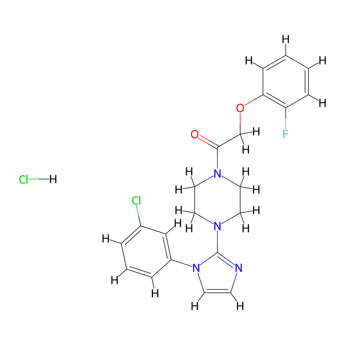 1-(4-(1-(3-chlorophenyl)-1H-imidazol-2-yl)piperazin-1-yl)-2-(2-fluorophenoxy)ethanone hydrochloride molecular structure, CAS 1185027-07-9
