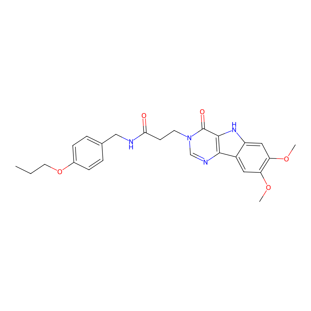 3-(7,8-dimethoxy-4-oxo-4,5-dihydro-3H-pyrimido[5,4-b]indol-3-yl)-N-(4-propoxybenzyl)propanamide molecular structure, CAS 1185028-81-2