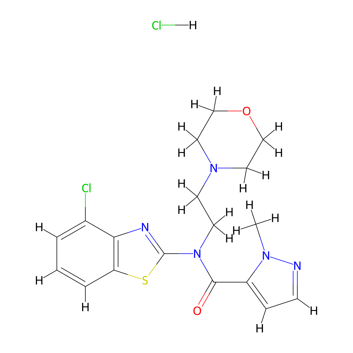 N-(4-chlorobenzo[d]thiazol-2-yl)-1-methyl-N-(2-morpholinoethyl)-1H-pyrazole-5-carboxamide hydrochloride molecular structure, CAS 1185028-86-7