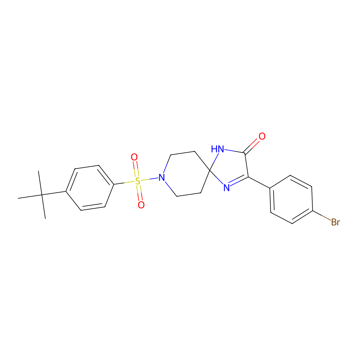 3-(4-Bromophenyl)-8-((4-(tert-butyl)phenyl)sulfonyl)-1,4,8-triazaspiro[4.5]dec-3-en-2-one molecular structure, CAS 1185029-48-4