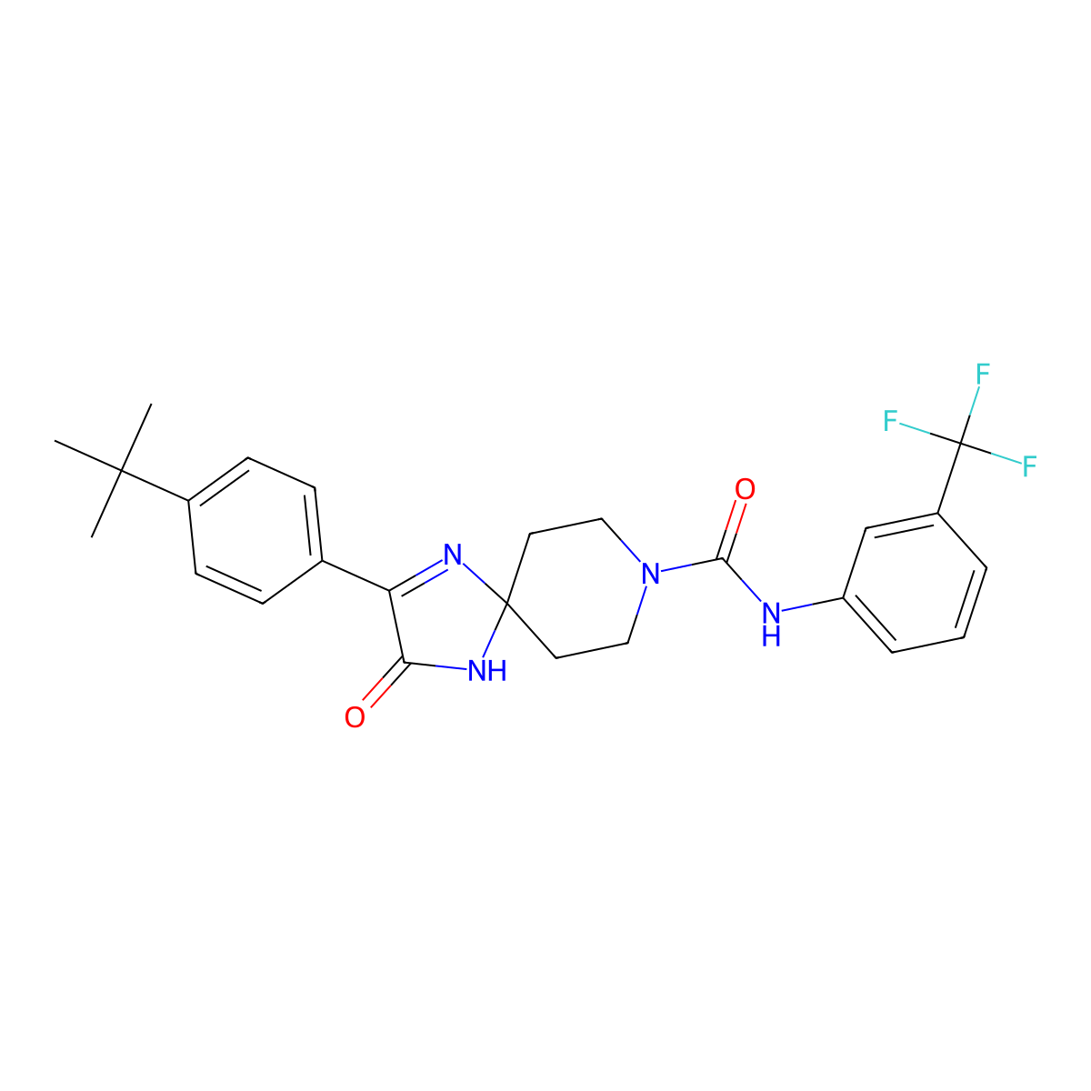 2-(4-tert-butylphenyl)-3-oxo-N-[3-(trifluoromethyl)phenyl]-1,4,8-triazaspiro[4.5]dec-1-ene-8-carboxamide molecular structure, CAS 1185029-66-6