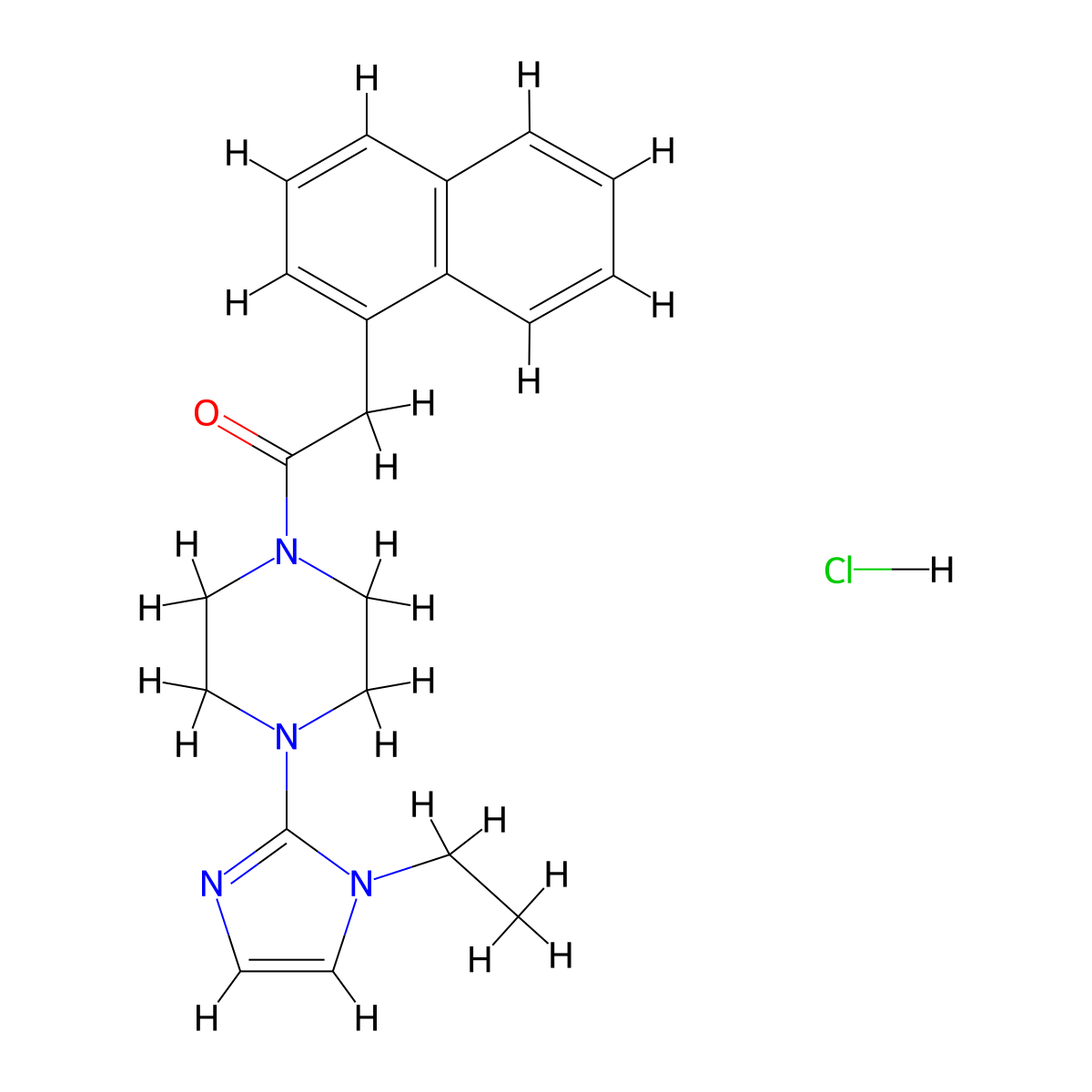 1-[4-(1-ethyl-1H-imidazol-2-yl)piperazin-1-yl]-2-(naphthalen-1-yl)ethan-1-one hydrochloride molecular structure, CAS 1185030-10-7