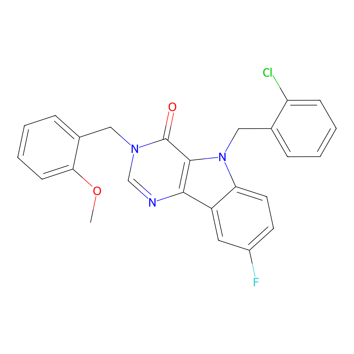 5-(2-chlorobenzyl)-8-fluoro-3-(2-methoxybenzyl)-3H-pyrimido[5,4-b]indol-4(5H)-one molecular structure, CAS 1185030-39-0