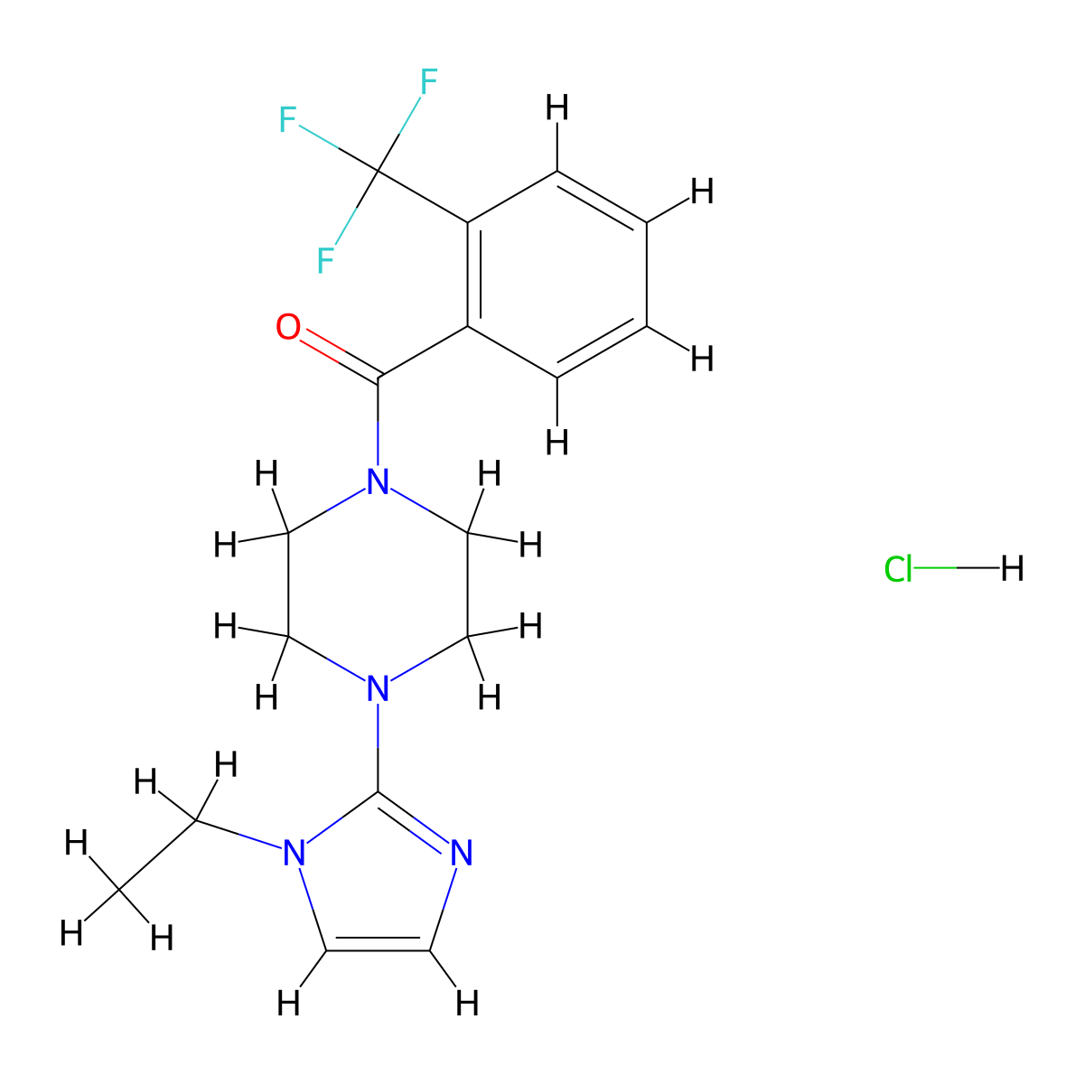 (4-(1-ethyl-1H-imidazol-2-yl)piperazin-1-yl)(2-(trifluoromethyl)phenyl)methanone hydrochloride molecular structure, CAS 1185031-31-5