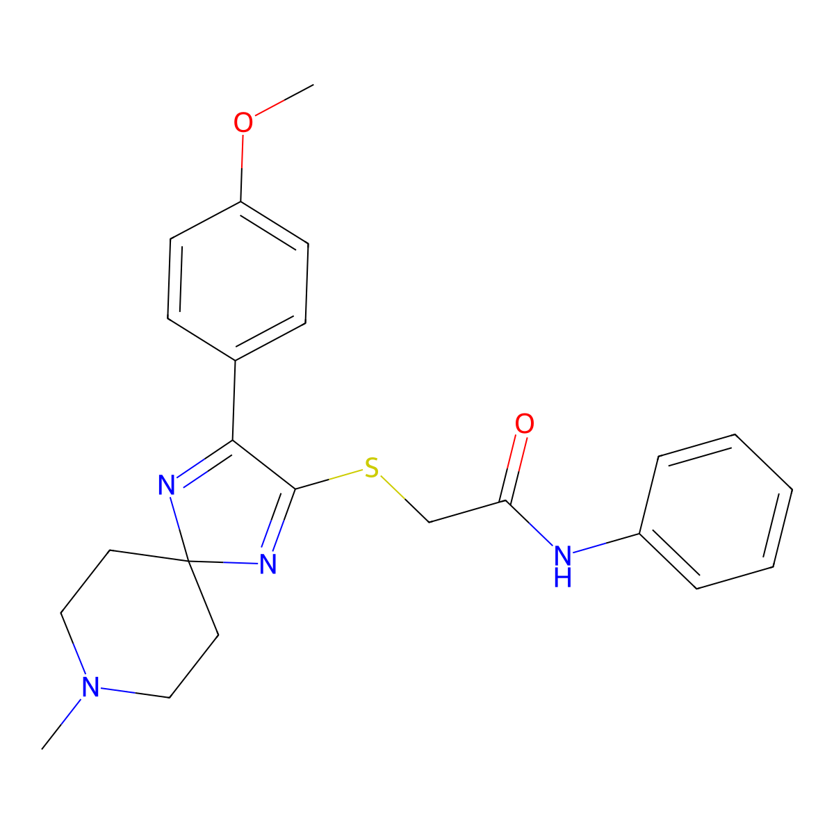 2-((3-(4-methoxyphenyl)-8-methyl-1,4,8-triazaspiro[4.5]deca-1,3-dien-2-yl)thio)-N-phenylacetamide molecular structure, CAS 1185032-37-4