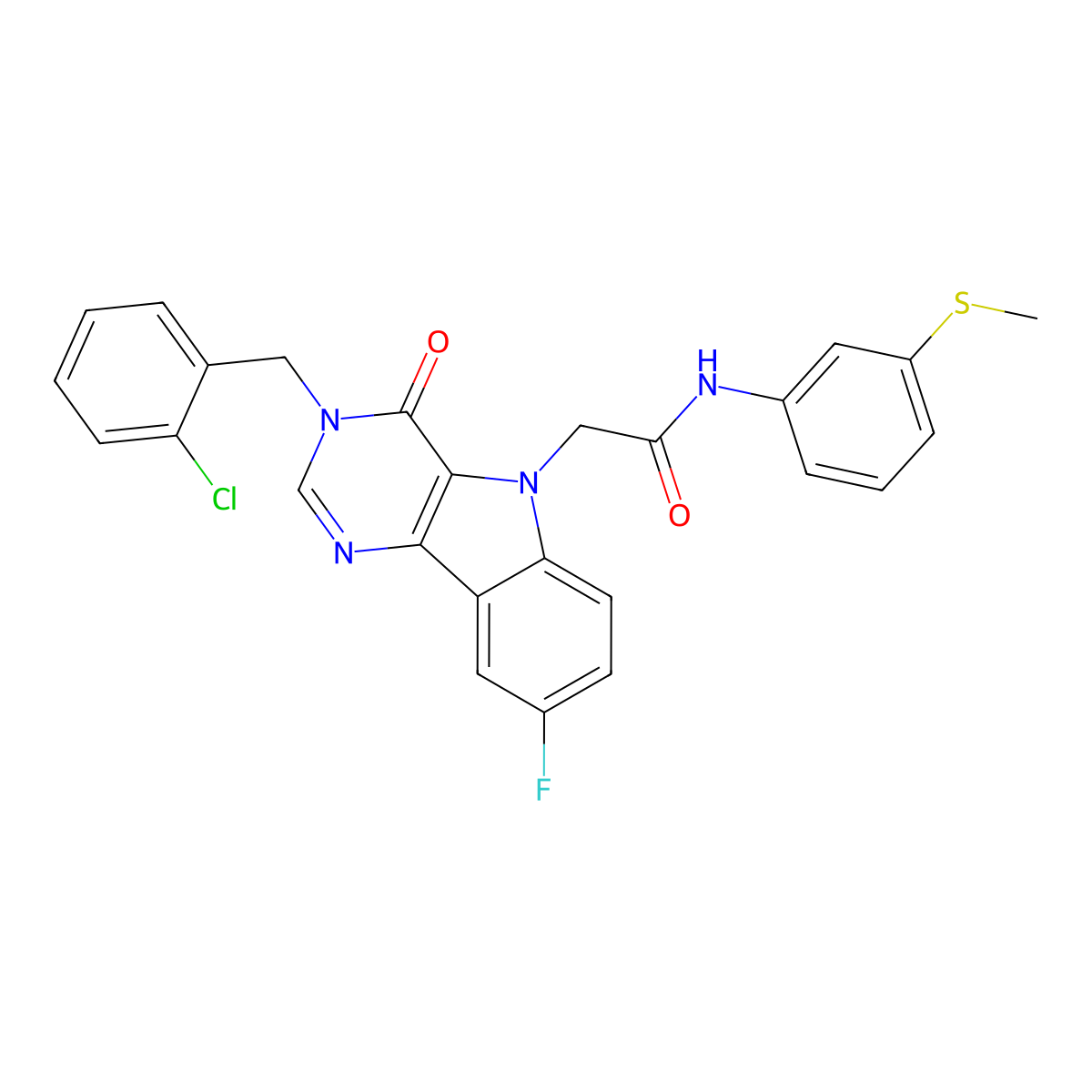 2-[3-(2-chlorobenzyl)-8-fluoro-4-oxo-3,4-dihydro-5H-pyrimido[5,4-b]indol-5-yl]-N-[3-(methylsulfanyl)phenyl]acetamide molecular structure, CAS 1185032-55-6