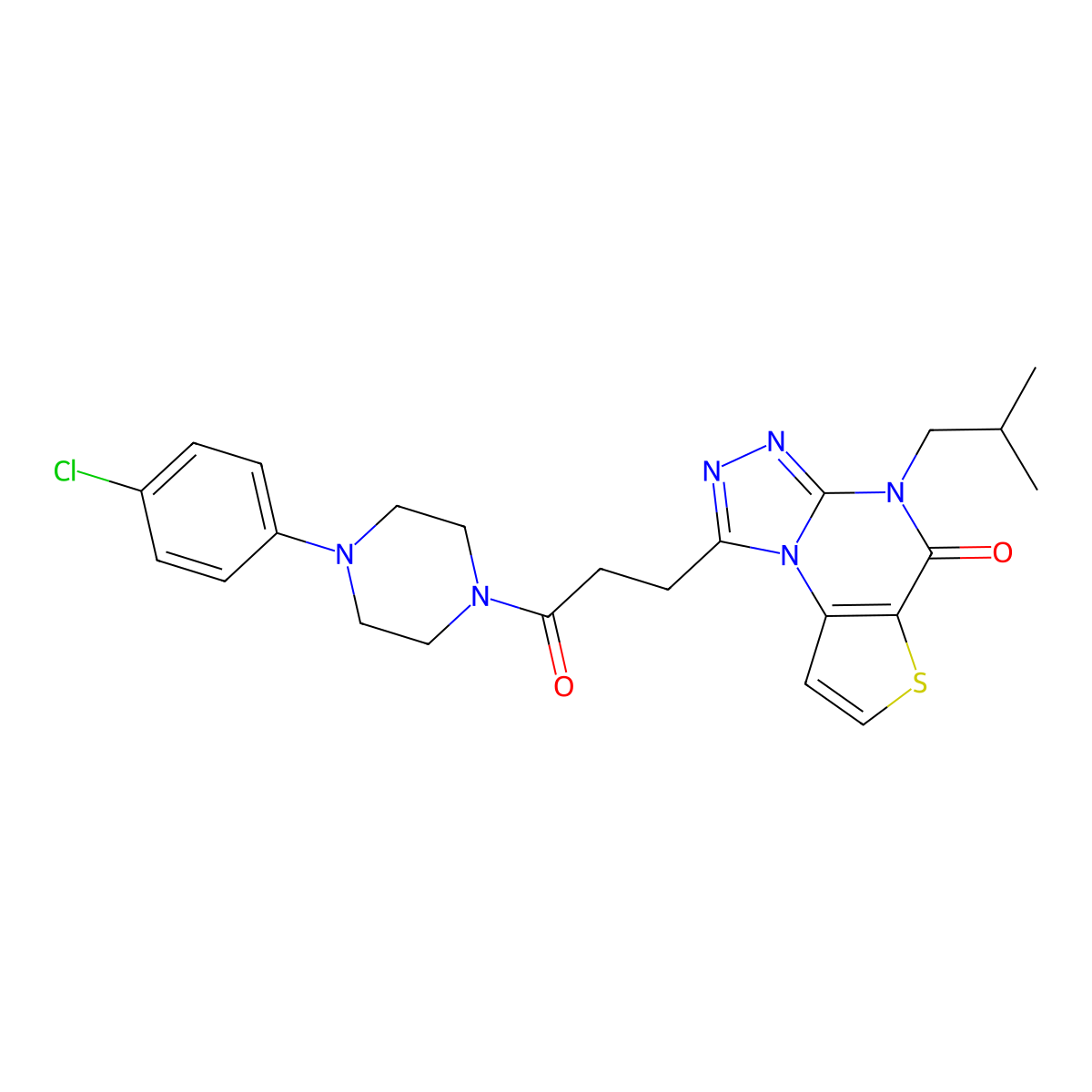 1-(3-(4-(4-chlorophenyl)piperazin-1-yl)-3-oxopropyl)-4-isobutylthieno[2,3-e][1,2,4]triazolo[4,3-a]pyrimidin-5(4H)-one molecular structure, CAS 1185032-60-3