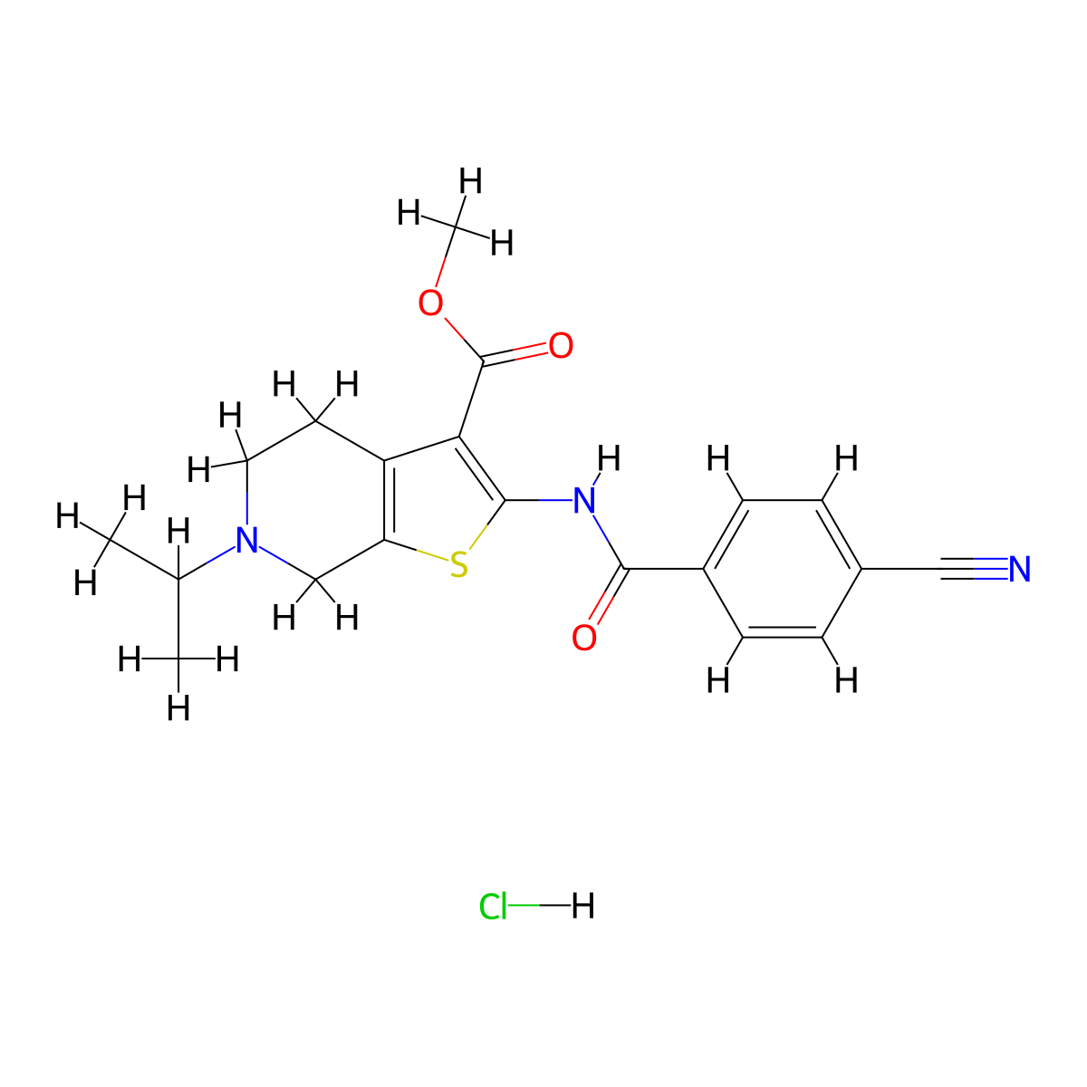 Methyl 2-(4-cyanobenzamido)-6-isopropyl-4,5,6,7-tetrahydrothieno[2,3-c]pyridine-3-carboxylate hydrochloride molecular structure, CAS 1185033-04-8