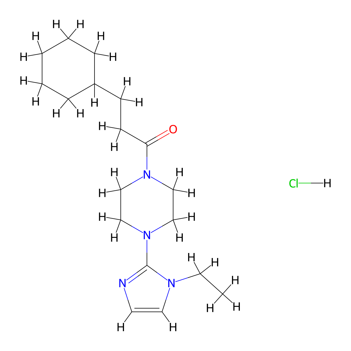 3-cyclohexyl-1-[4-(1-ethyl-1H-imidazol-2-yl)piperazin-1-yl]propan-1-one hydrochloride molecular structure, CAS 1185034-31-4