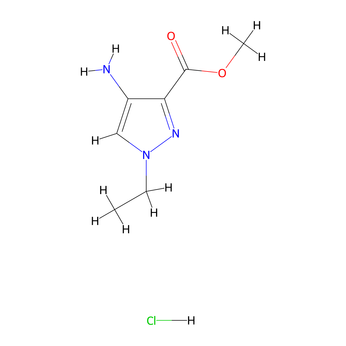 Methyl 4-amino-1-ethyl-1H-pyrazole-3-carboxylate hydrochloride molecular structure, CAS 1185034-32-5