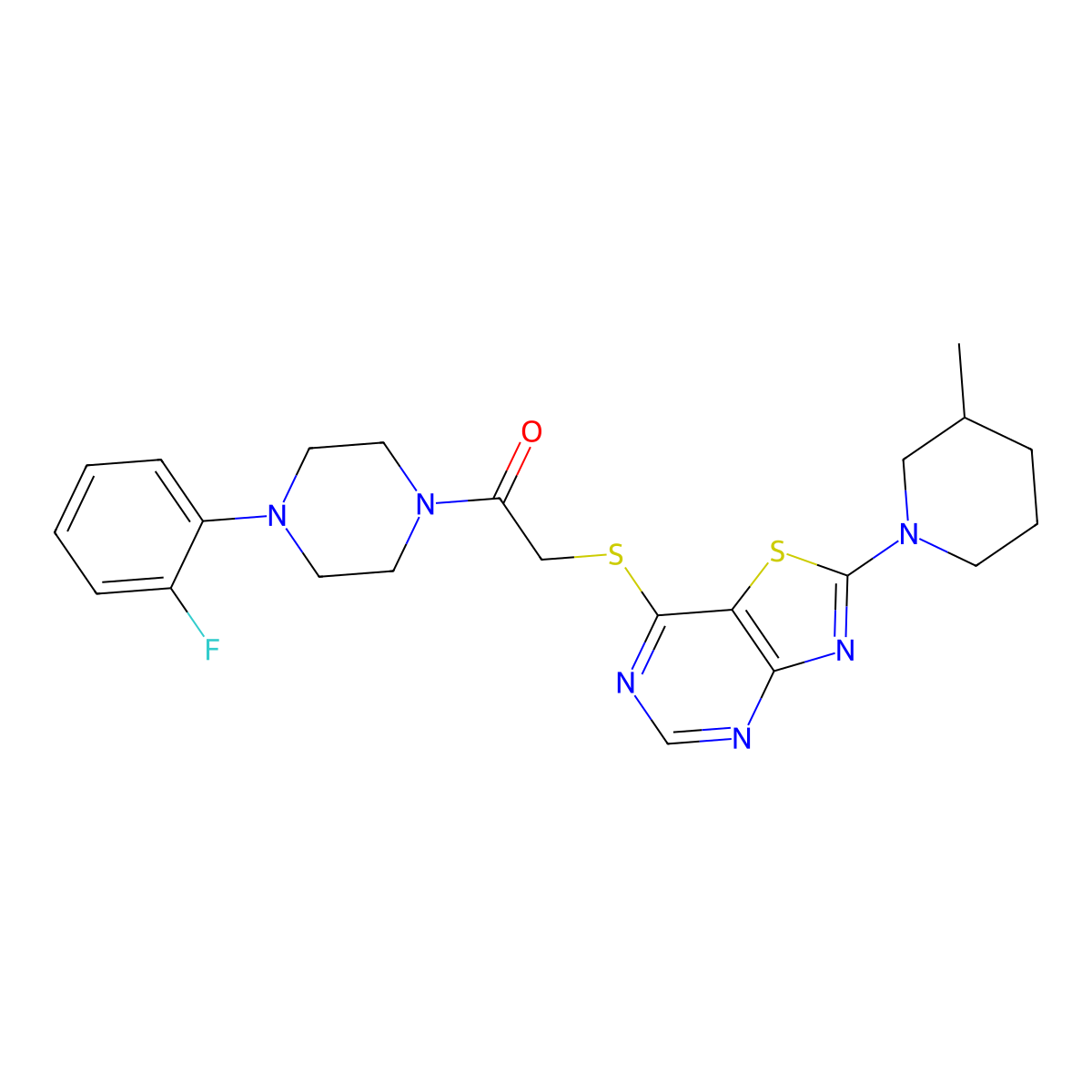 1-(4-(2-Fluorophenyl)piperazin-1-yl)-2-((2-(3-methylpiperidin-1-yl)thiazolo[4,5-d]pyrimidin-7-yl)thio)ethanone molecular structure, CAS 1185036-06-9