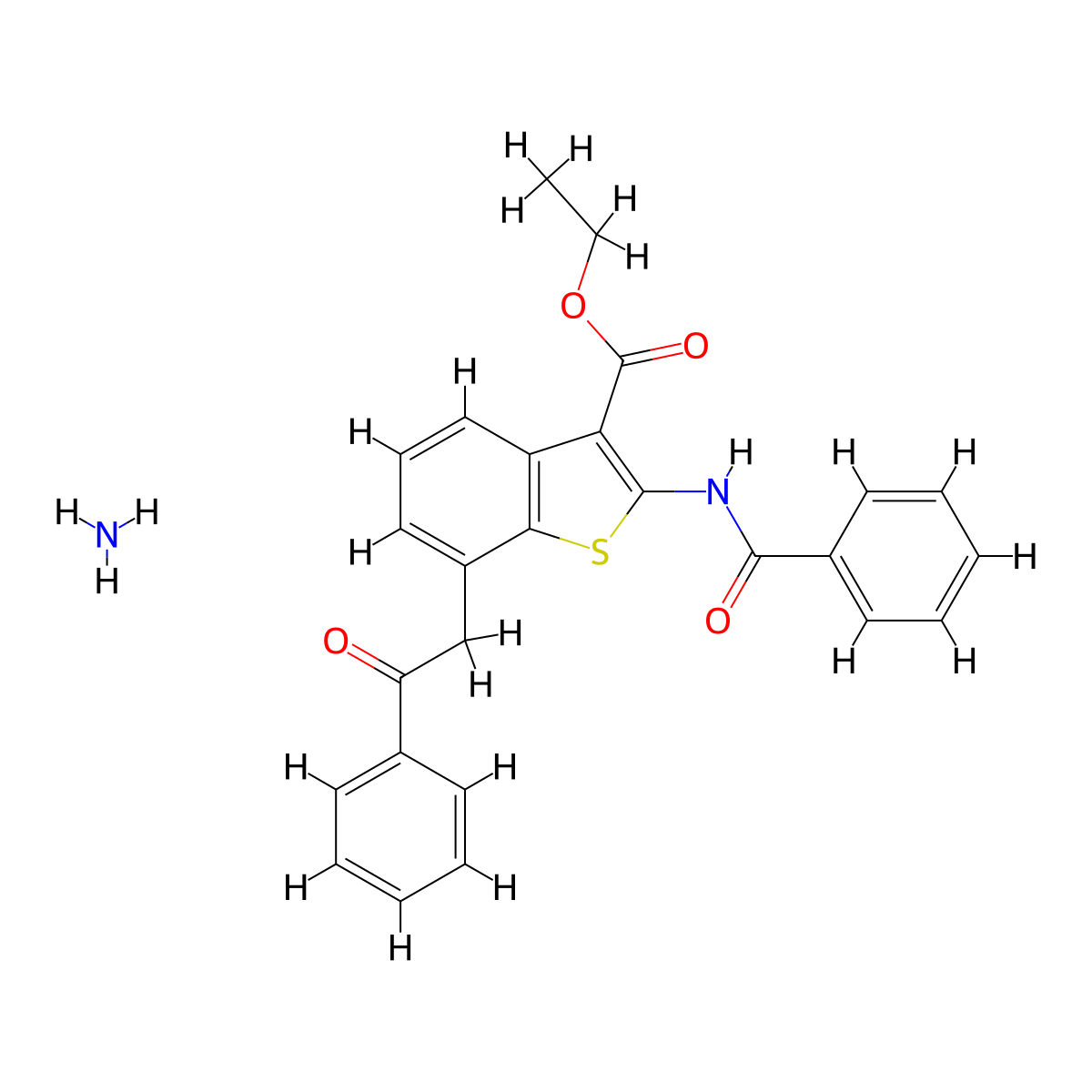 Ethyl 7-(2-oxo-2-phenylethyl)-2-[(phenylcarbonyl)amino]-1-benzothiophene-3-carboxylate ammoniate molecular structure, CAS 1185036-49-0
