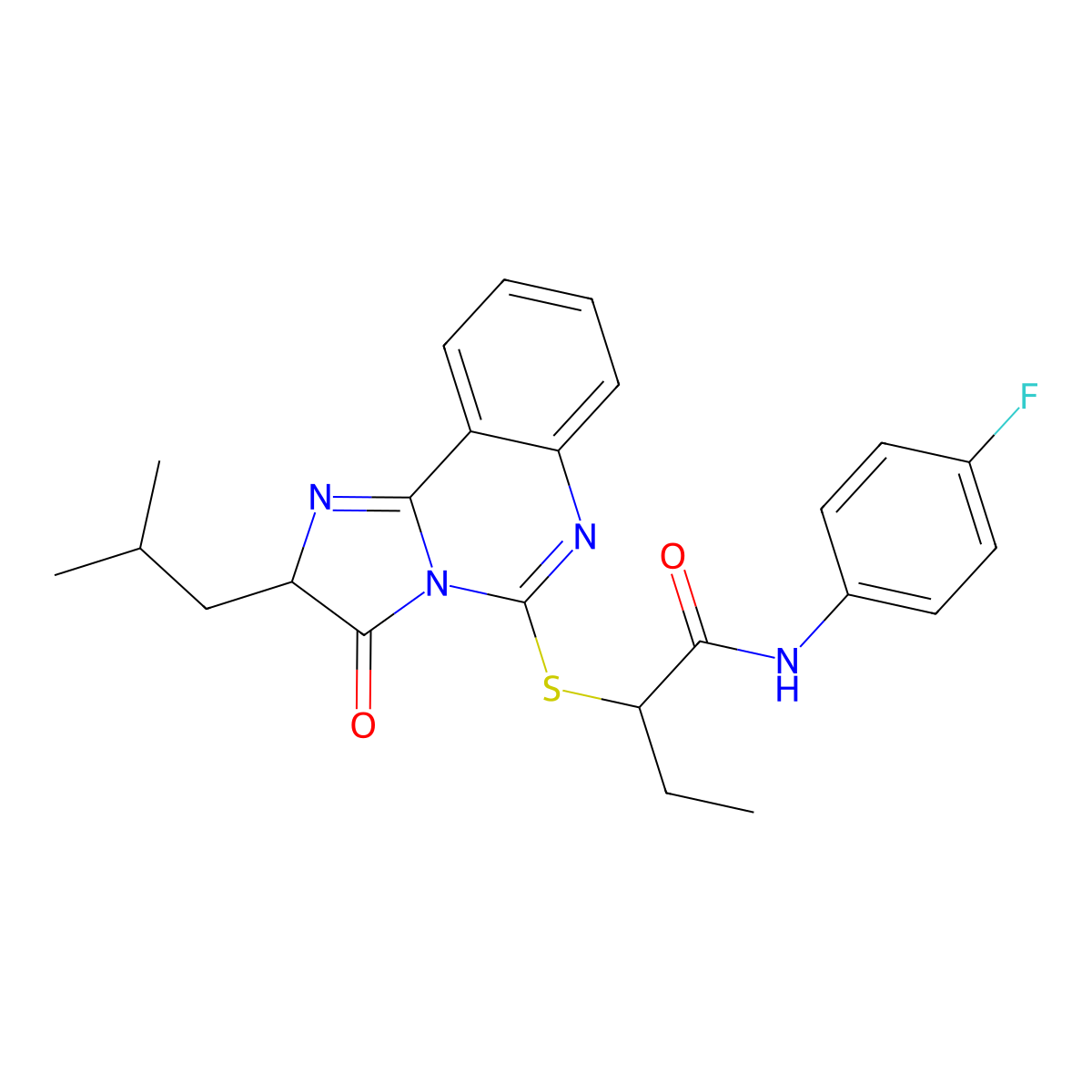 N-(4-fluorophenyl)-2-((2-isobutyl-3-oxo-2,3-dihydroimidazo[1,2-c]quinazolin-5-yl)thio)butanamide molecular structure, CAS 1185036-63-8