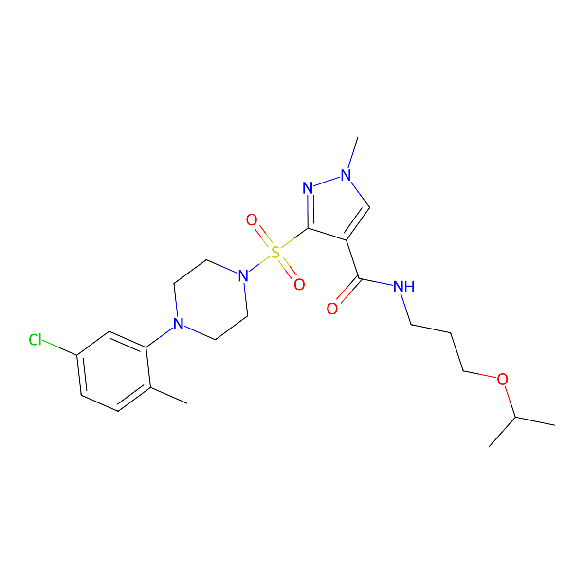3-{[4-(5-chloro-2-methylphenyl)piperazin-1-yl]sulfonyl}-1-methyl-N-[3-(propan-2-yloxy)propyl]-1H-pyrazole-4-carboxamide molecular structure, CAS 1185037-31-3