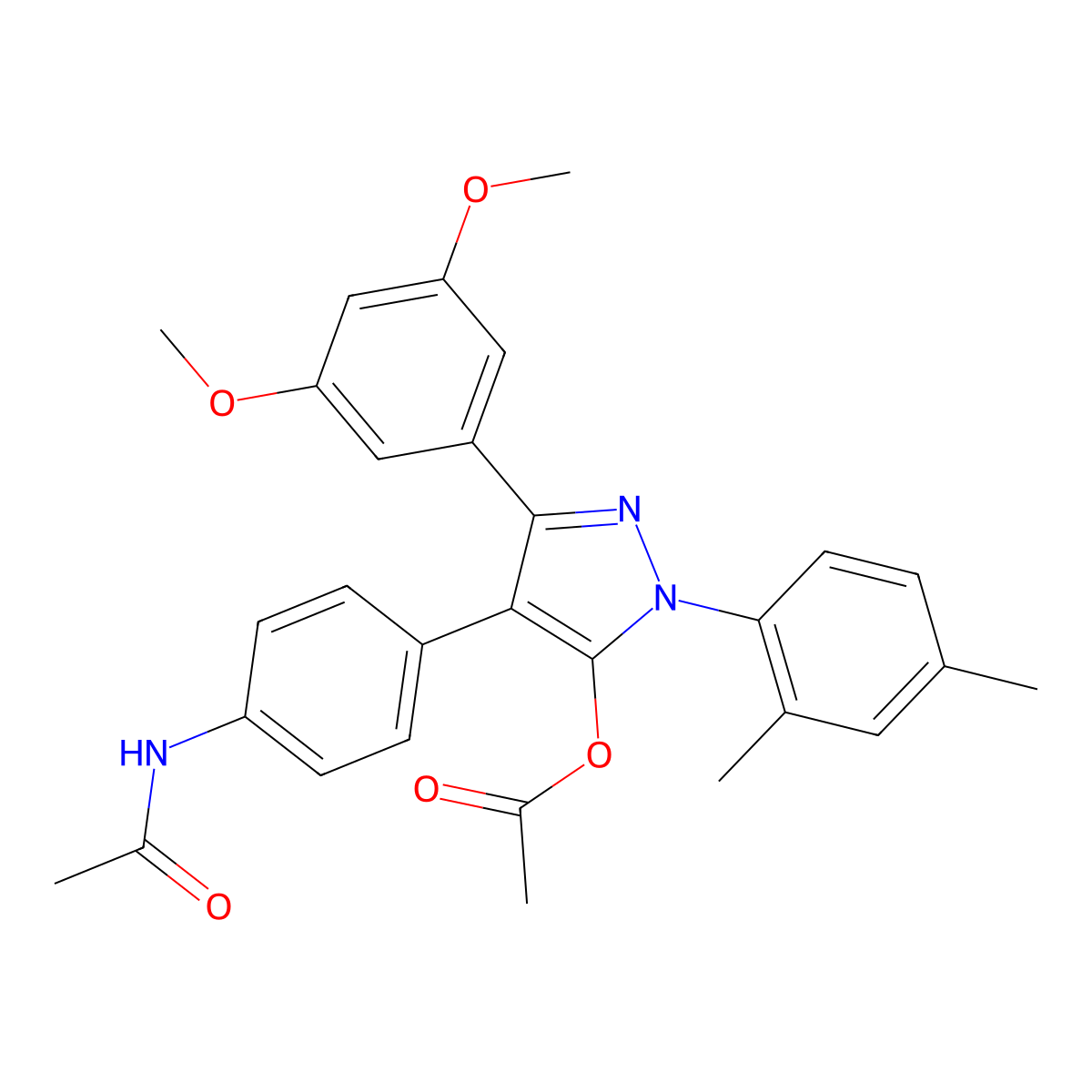 4-[4-(acetylamino)phenyl]-3-(3,5-dimethoxyphenyl)-1-(2,4-dimethylphenyl)-1H-pyrazol-5-yl acetate molecular structure, CAS 1185037-73-3