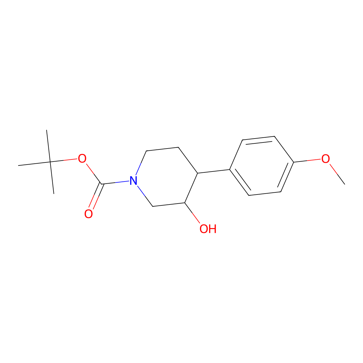 Tert-butyl 3-hydroxy-4-(4-methoxyphenyl)piperidine-1-carboxylate molecular structure, CAS 1185038-81-6