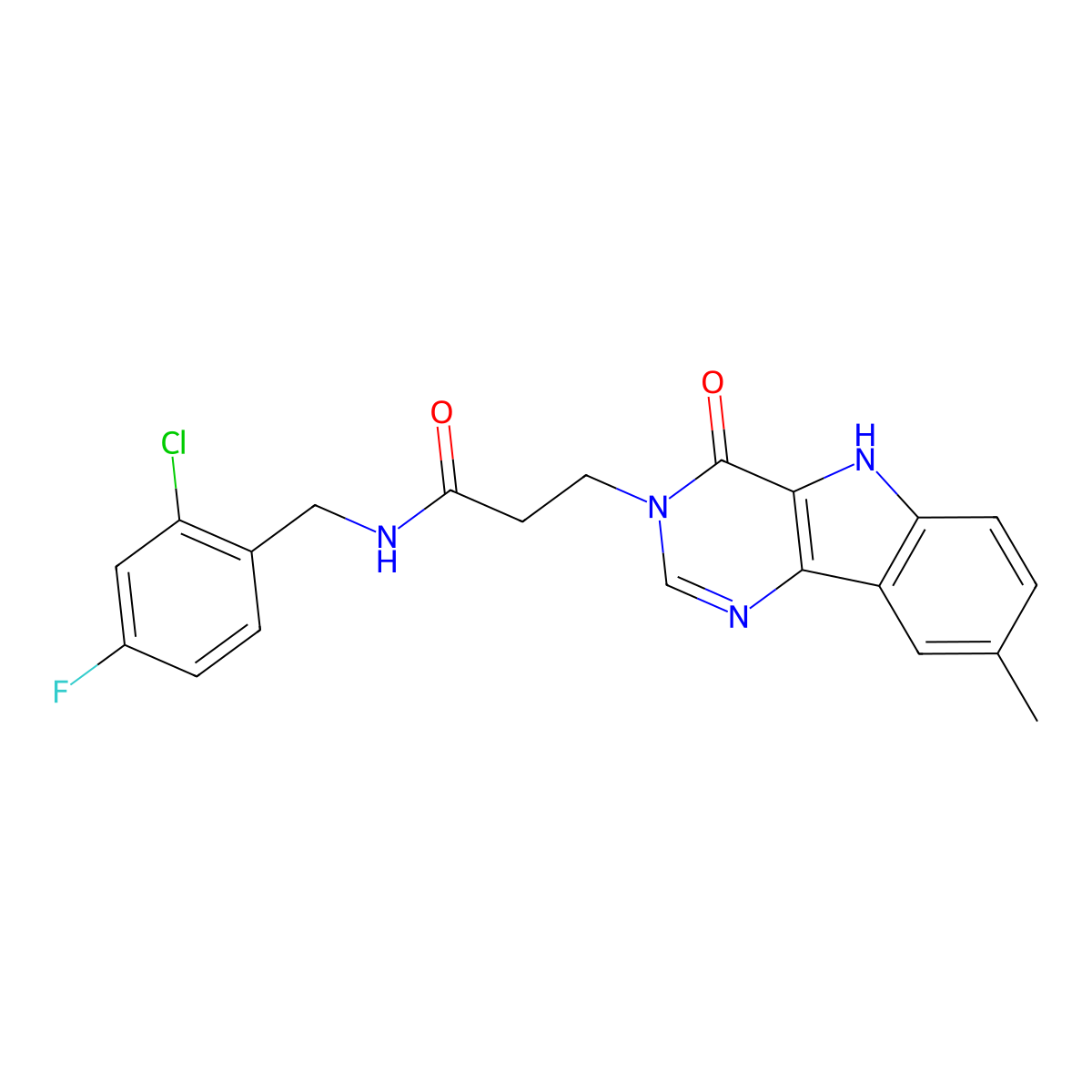 N-(2-chloro-4-fluorobenzyl)-3-(8-methyl-4-oxo-4,5-dihydro-3H-pyrimido[5,4-b]indol-3-yl)propanamide molecular structure, CAS 1185038-87-2