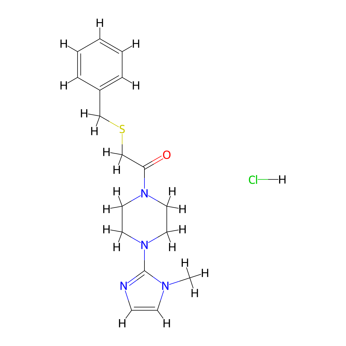 2-(benzylthio)-1-(4-(1-methyl-1H-imidazol-2-yl)piperazin-1-yl)ethanone hydrochloride molecular structure, CAS 1185039-39-7
