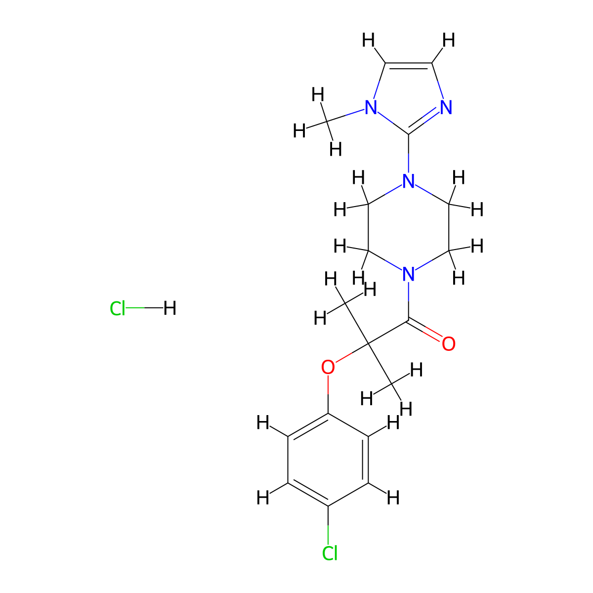2-(4-chlorophenoxy)-2-methyl-1-(4-(1-methyl-1H-imidazol-2-yl)piperazin-1-yl)propan-1-one hydrochloride molecular structure, CAS 1185039-79-5