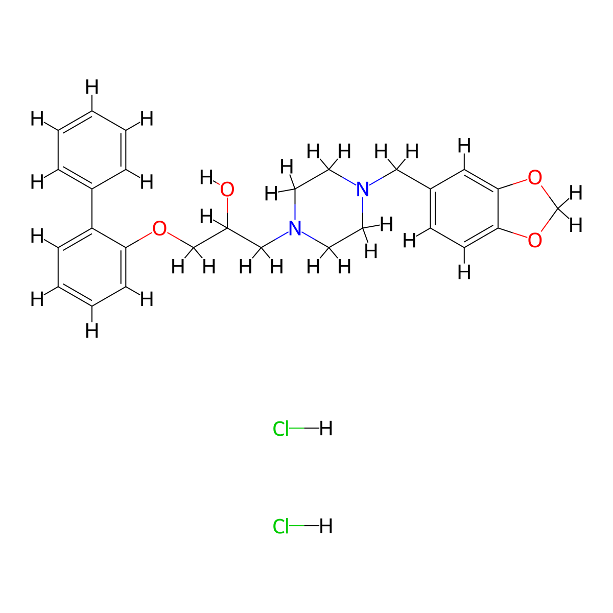 1-([1,1'-Biphenyl]-2-yloxy)-3-(4-(benzo[d][1,3]dioxol-5-ylmethyl)piperazin-1-yl)propan-2-ol dihydrochloride molecular structure, CAS 1185041-60-4