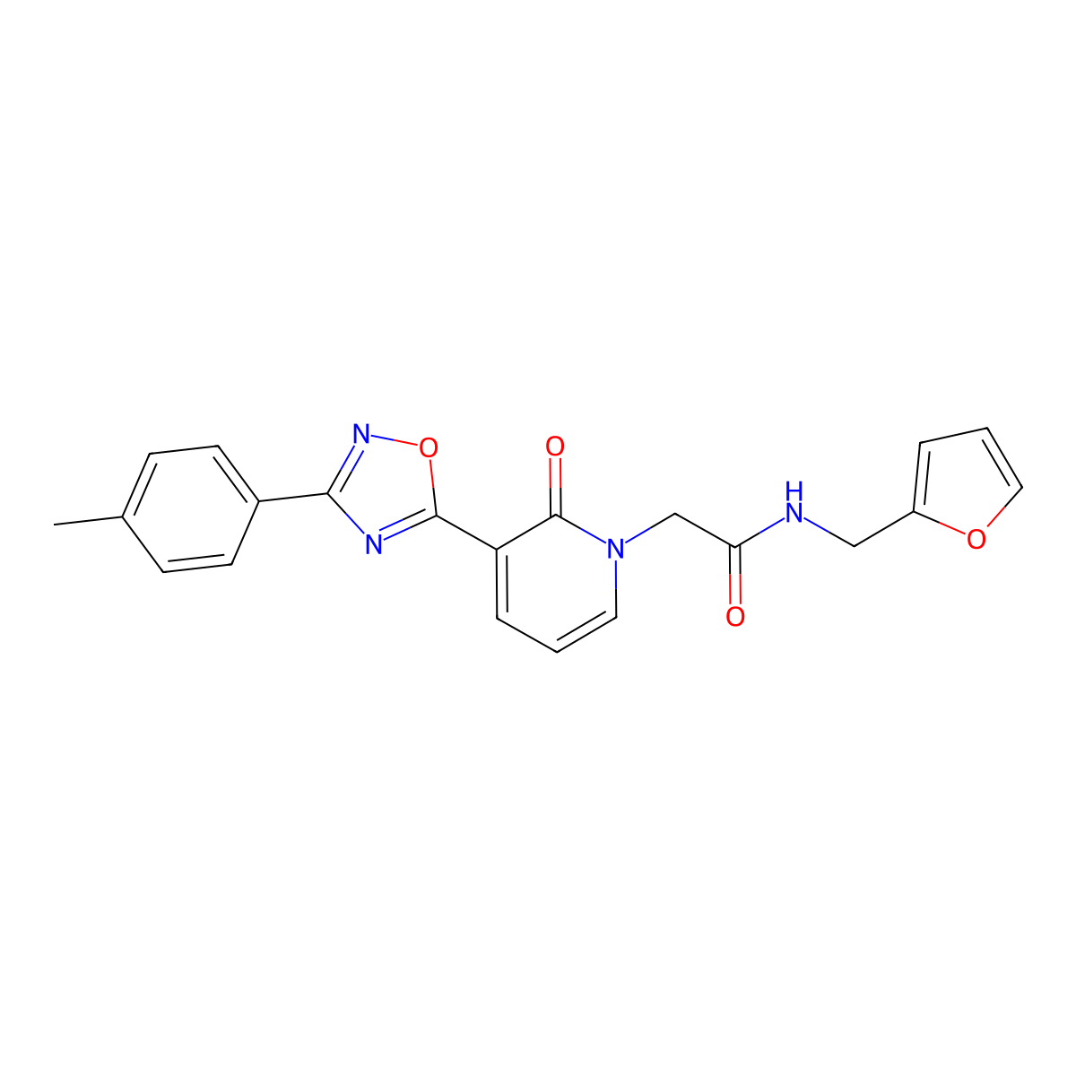 N-(furan-2-ylmethyl)-2-{3-[3-(4-methylphenyl)-1,2,4-oxadiazol-5-yl]-2-oxopyridin-1(2H)-yl}acetamide molecular structure, CAS 1185042-04-9