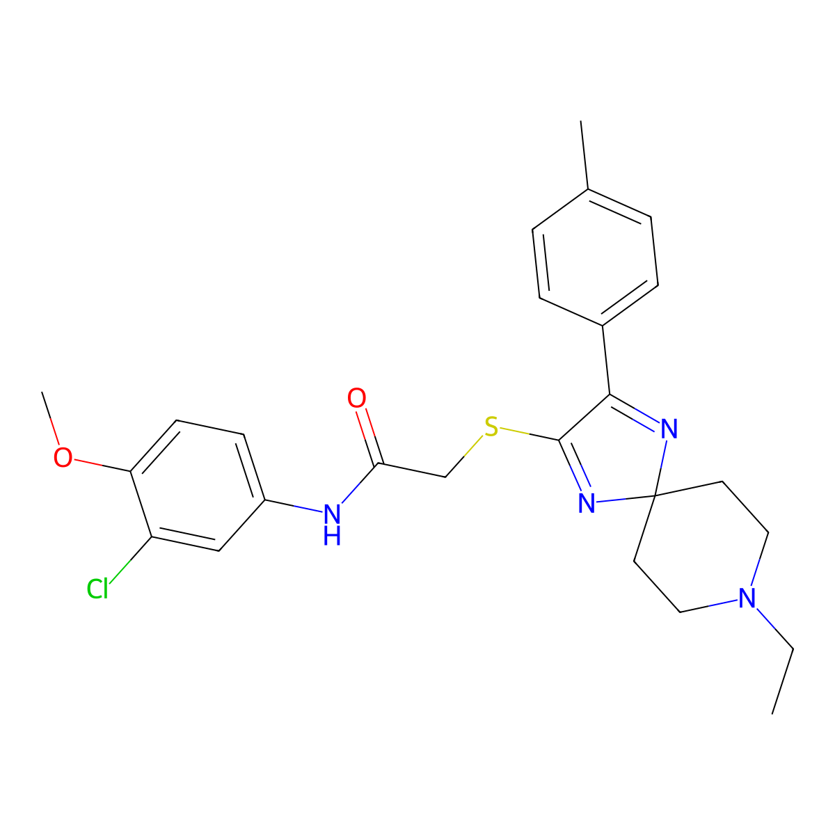 N-(3-chloro-4-methoxyphenyl)-2-((8-ethyl-3-(p-tolyl)-1,4,8-triazaspiro[4.5]deca-1,3-dien-2-yl)thio)acetamide molecular structure, CAS 1185042-11-8