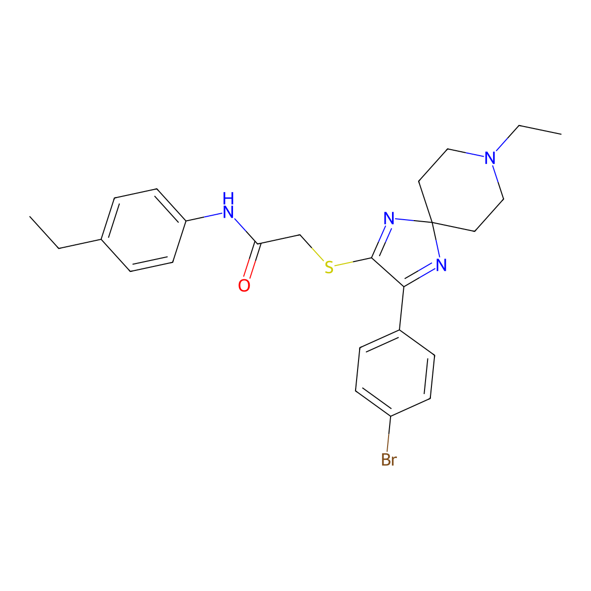 2-((3-(4-bromophenyl)-8-ethyl-1,4,8-triazaspiro[4.5]deca-1,3-dien-2-yl)thio)-N-(4-ethylphenyl)acetamide molecular structure, CAS 1185042-81-2
