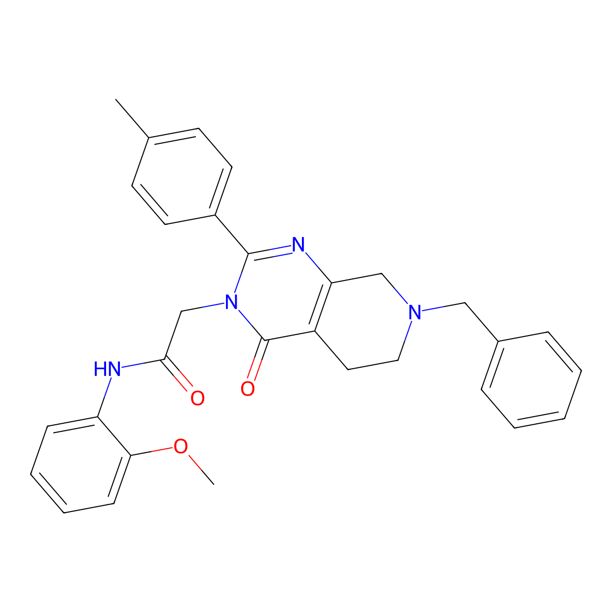 2-[7-benzyl-2-(4-methylphenyl)-4-oxo-3H,4H,5H,6H,7H,8H-pyrido[3,4-d]pyrimidin-3-yl]-N-(2-methoxyphenyl)acetamide molecular structure, CAS 1185043-58-6