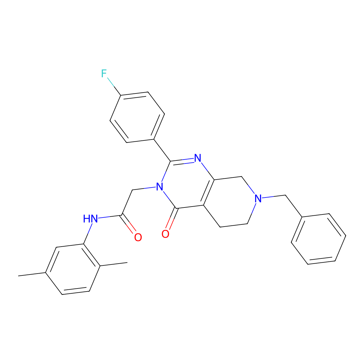2-[7-benzyl-2-(4-fluorophenyl)-4-oxo-3H,4H,5H,6H,7H,8H-pyrido[3,4-d]pyrimidin-3-yl]-N-(2,5-dimethylphenyl)acetamide molecular structure, CAS 1185043-60-0